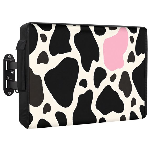 Milk Cow Spots Pattern Waterproof Outdoor TV Cover, Pink Black Abstract Outside Weatherproof TV Enclosures for 52 to 55 Inch LCD Television Shield Flat Screen Protectors