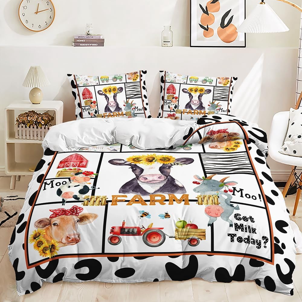 Milk Cow Twin Duvet Cover Flower On Wood Floor Comforter Cover Floral
