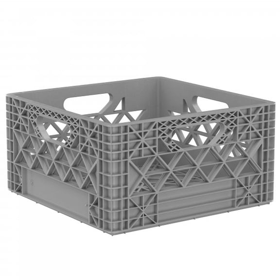 Heavy-Duty Plastic Mini Super Storage Crate, Gray, 14.5x14.5x7.5 Inches, 250 lbs Capacity
