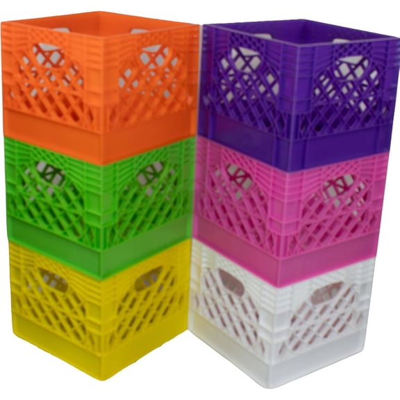 Milk Crate 6-Pack, 16-Quart, Mixed Colors, 13" x 13" x 11"