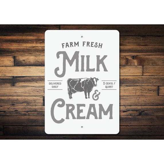 Milk & Cream Novelty Decor, Metal Wall Sign - 10x14 Inches