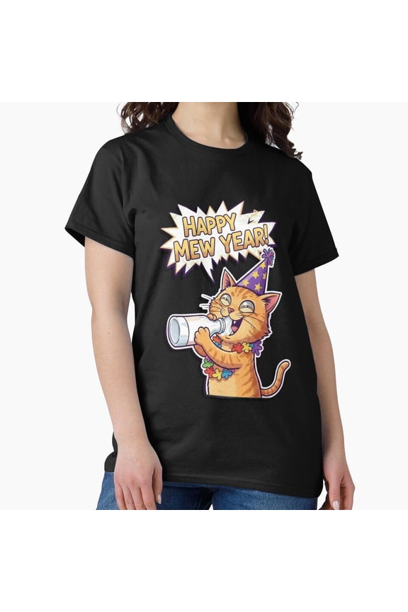Milk Drunk Cat New Year Funny Celebration Cute Pun Art Unisex T-Shirt , up to Size 5XL