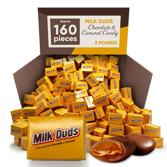 Milk Duds Chocolate & Caramel Snack Size Candies 5 Pounds Approx 160 Pieces - Chocolate Milk Candy Dish Individually Wrapped - Snack Box, Bulk Candy, Soft Caramel, Chewy Milk Candy, Candy Snacks, Gro