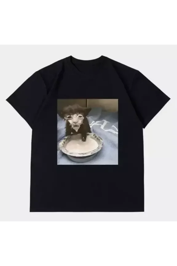 Milk Face Cat Meme Funny Cat T-shirt, size S-5XL