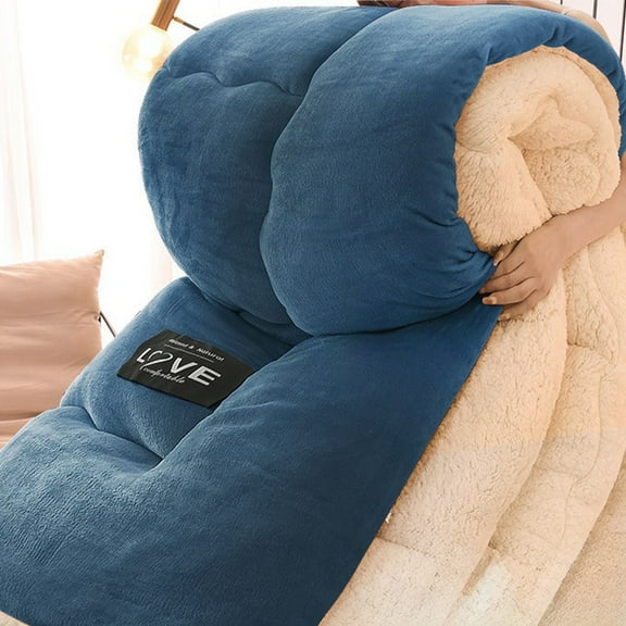 Milk Fleece Comforter, Winter Blanket, Thickened Warm Quilt, Soft Breathable Bedding, Gray Blue Green Pink, 200x150cm