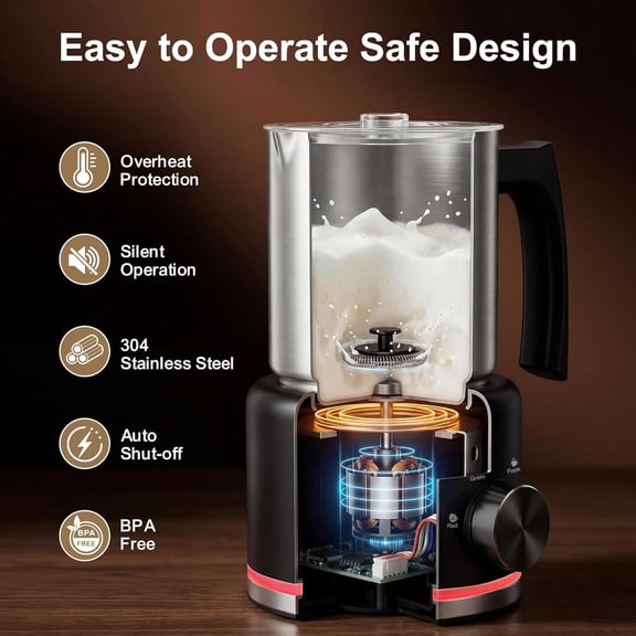 Milk Frother, 17 OZ Electric Milk Frother and Steamer, 4-IN-1 Dishwasher Safe Stainless Steel for Coffee Latte Hot Cold Foam Maker