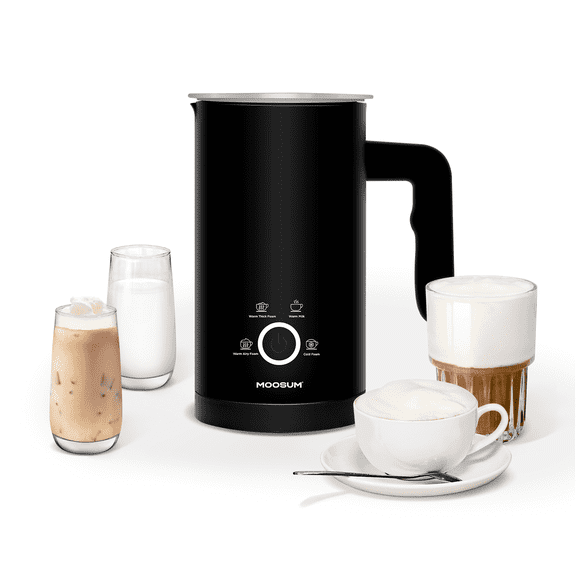 MOOSUM Milk Frother, 4-in-1 10.1oz/300ml Electric Milk Steamer, Easy Clean, Automatic Hot/Cold Foam Maker, Hot Chocolate Maker, 120V