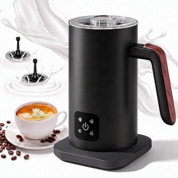 MQHOOB 4-in-1 Electric Milk Frother & Steamer, 2 Frothing Heads, Hot & Cold Foam Maker, Easy to Clean Automatic Milk Frother for Latte, Cappuccino, Macchiato & Hot Chocolate