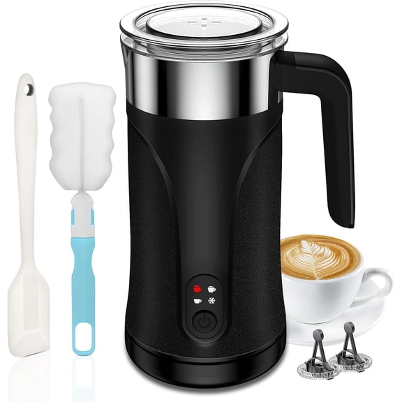 Milk Frother, 4-in-1 Milk Frother and Steamer, 10.1oz/300ml Automatic Hot and Cold Maker and Milk Warmer, Milk Frother for Coffee, Latte, Cappuccino, Matcha(Black)