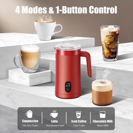 Milk Frother, 4-in-1 Milk Frother and Steamer, 13.5oz/400ml Automatic Hot and Cold Foam Maker and Milk Warmer, Electric Frother for Coffee, Latte, Cappuccino, Macchiato, Matcha(Red)
