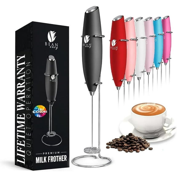 Milk Frother, Coffee Stirrers, Frother Wand, Milk Frother Handheld, Frother with stand, Hand Blender for Coffee, Lattes, Cappuccino, Matcha and Hot Chocolate Kitchen Gifts - Black