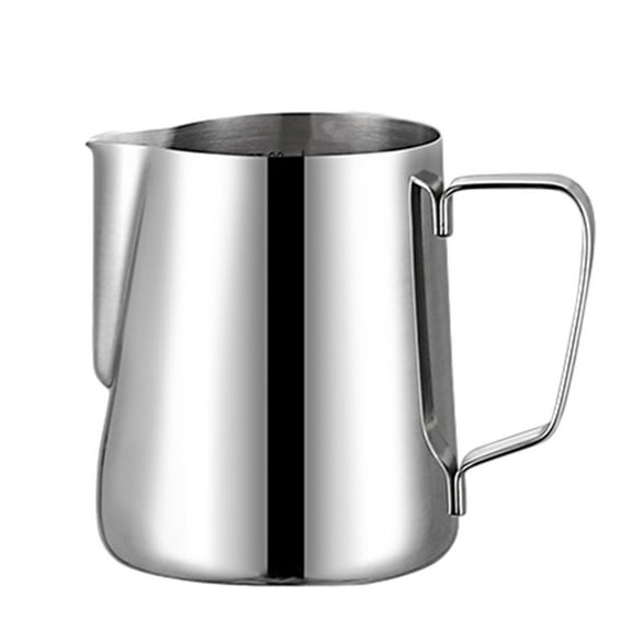 Milk Frother Cup,Milk Frothing Pitcher,Stainless Steel Measuring Cup, Milk Frothing Pitcher, Steaming Pitcher, Milk Frothing Cup Jug with Marking with Handle for Espresso Machines(Silver 12oz)