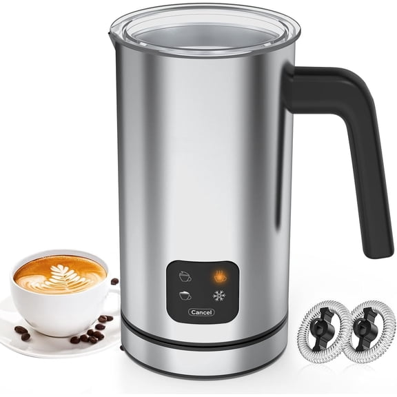 Milk Frother Electric, Warm and Cold Milk Steamer, 4 IN 1 Automatic Milk Warmer Stainless Steel with  Screen for Coffee, Latte, Macchiato, Cappuccino, Hot