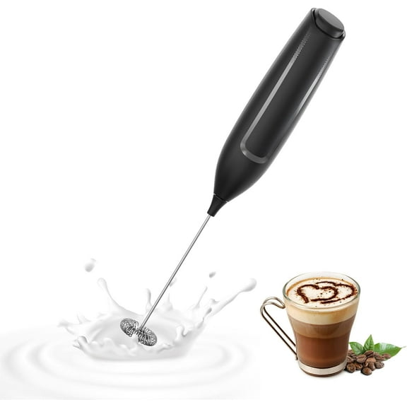 Milk Frother Handheld Battery, Electric Foam Maker Frother Wand, Drink Mixer with Stainless Steel Whisk for Coffee, Matcha, Lattes, Cappuccino Black
