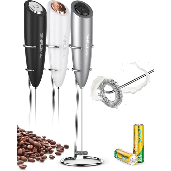 Milk Frother Handheld Battery Operated Electric Foam Maker, Drink Mixer with Stainless Steel Whisk and Stand for Cappino, Coffee, Latte