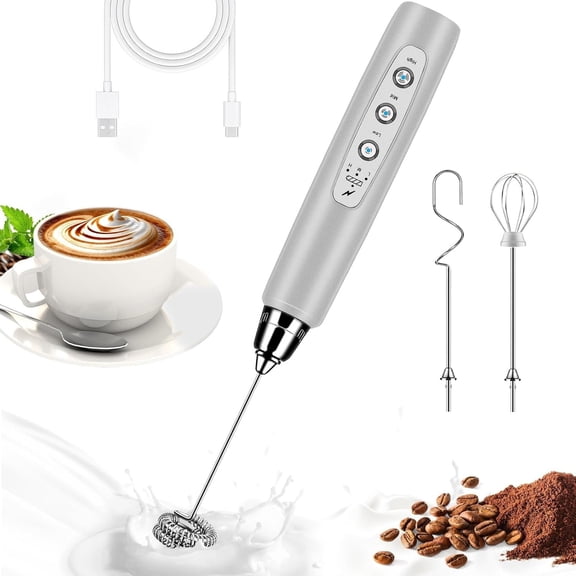 Milk Frother Handheld for Coffee, Electric Whisk 3 Speed Adjustable, Drink Mixer with Stainless 3 Whisks, Rechargeable Hand Frother Wand,  Maker for Latte Cappuccino Matcha Egg