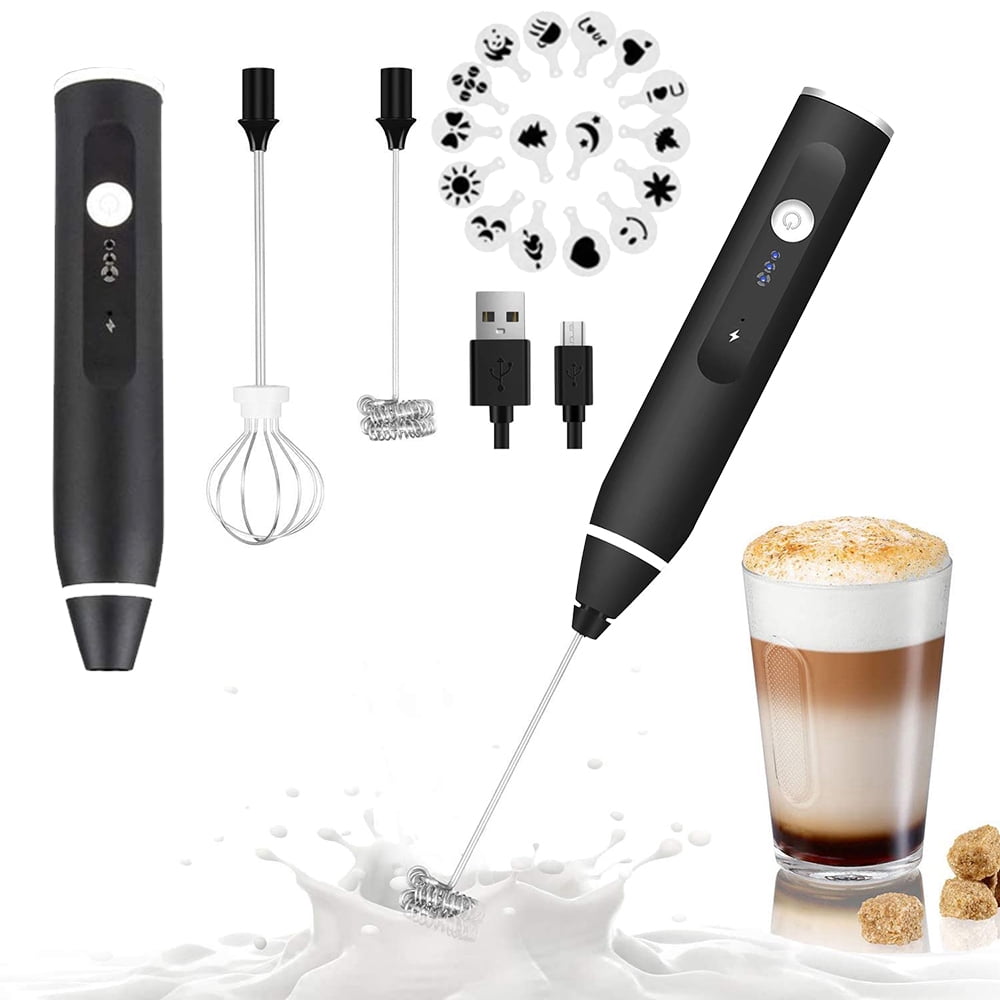 Milk Frother Handheld FONGSING Frother For Coffee with 2 Heads Equipped  with support 3 speeds Coffee Frother Handheld with USB rechargeable Make  milk
