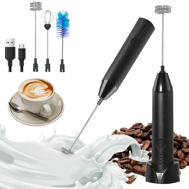  Electric Milk Frother Handheld with 3 Whisks - USB Rechargeable  frother 3-Speed Adjustable Foam Maker Drink Mixer for coffee Latte  Cappuccino Cake Egg Hot Chocolate: Home & Kitchen