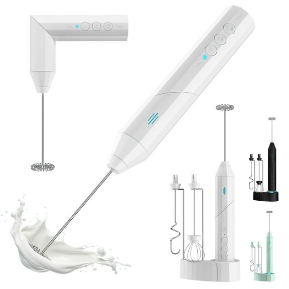 Milk Frother Handheld - Milk Frother Rechargeable with Stand, Handheld Electric Foam Maker with Charging Stand and 3 Stainless Steel Whisks - Perfect for Lattes, Cappuccinos