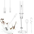 thumbnail image 1 of Milk Frother Handheld Rechargeable,Frother Wand Drink Mixer Electric Whisk for Coffee,Detachable With 3 Stainless Whisks,Hand Mixer for Lattes,Cappuccino,Matcha,Egg,Includes Stand,White, 1 of 8