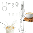thumbnail image 1 of Milk Frother Handheld,Rechargeable Frother Wand Hand Mixer Electric Handheld for Coffee,Electric Whisk With 3 Stainless Whisks 3 Speeds Stand,Hand Mixer for Lattes,Cappuccino,Matcha,Egg,White, 1 of 8