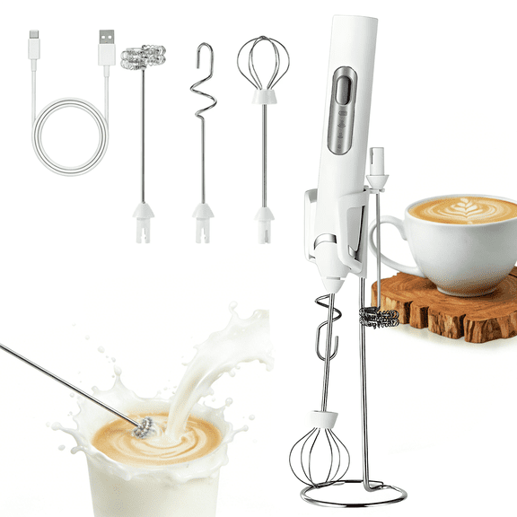 Milk Frother Handheld,Rechargeable Frother Wand Hand Mixer Electric Handheld for Coffee,Electric Whisk With 3 Stainless Whisks 3 Speeds Stand,Hand Mixer for Lattes,Cappuccino,Matcha,Egg,White