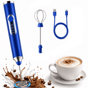 Milk Frother Handheld, Rechargeable Frother Wand with Stand, Electric Whisk Drink Mixer with 2 Heads, Coffee Frother Handheld for Latte, Cappuccino, Matcha, Hot