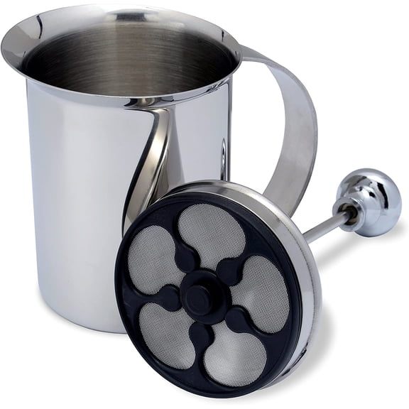 Milk Frother Handheld, Thick, Creamy Milk Foam Maker, Warm & Cold Milk Foamer | Stainless Steel Hand Held Frother for Coffee, Latte, Cappuccino, Frappe, Matcha, Hot Chocolate, 14 oz.