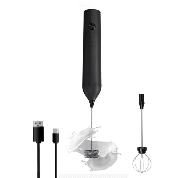 Milk Frother Handheld, Type C Rechargeable Electric Whisk Coffee Frother Mixer for Coffee, 3 mixing Speeds Mini Milk Foamer Drink Mixer with 2 Whisks for Coffee Matcha Frappe Latte Cappuccino