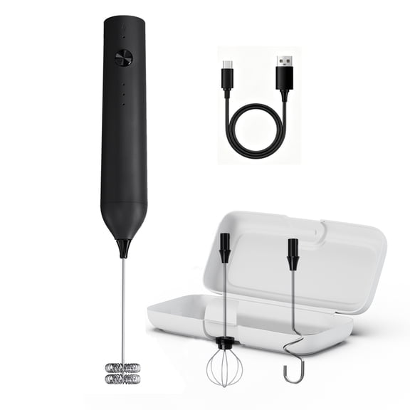 Milk Frother Handheld, Type C Rechargeable Electric Whisk Coffee Frother Mixer for Coffee, 3 mixing Speeds Mini Milk Foamer Drink Mixer with 2 Whisks for Coffee Matcha Frappe Latte Cappuccino