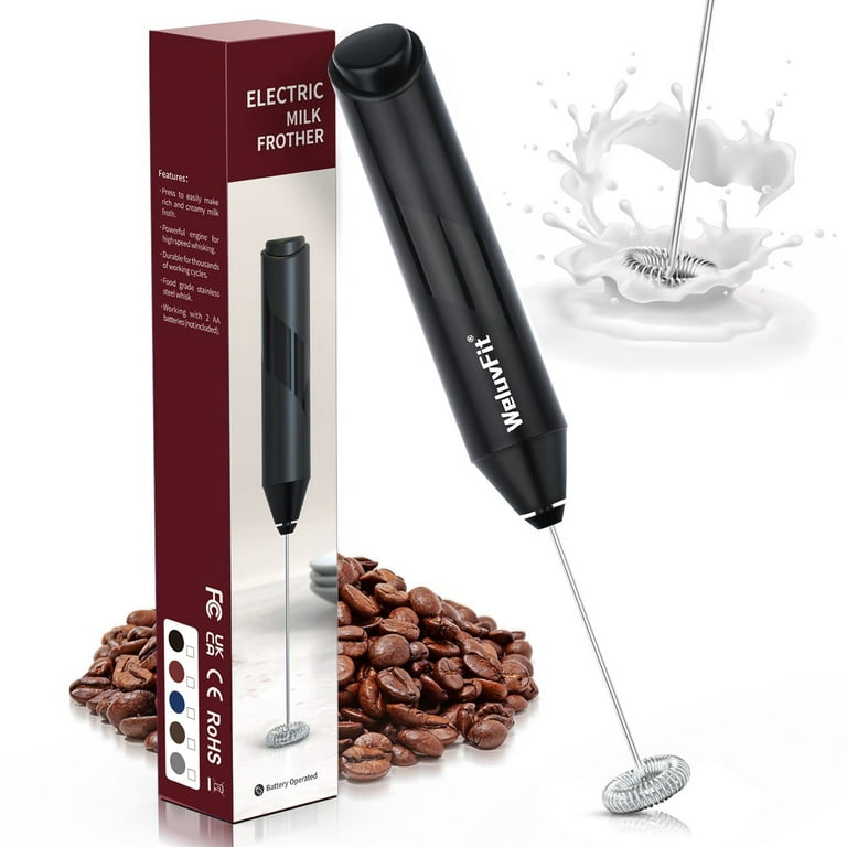 Milk Frother Handheld for Coffee, Weluvfit Battery Operated Whisk, Cordless Milk Foamer Drink Mixer, Black