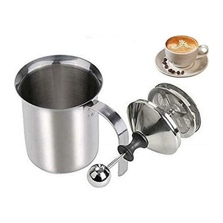 Milk Frother Manual, 800ML Milk Frother Stainless Steel with Double Mesh  for Coffee, Latte, Hot Chocolate Coffee Cappuccino Foamer Creamer,,F119484