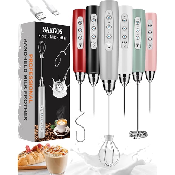 Milk Frother Rechargeable Handheld-Electric Whisk 3 Speed Adjustable, Coffee Wand with Stainless Whisks, Electric Foam Maker, Drink Mixer Blender for Latte Cappuccino Matcha Egg