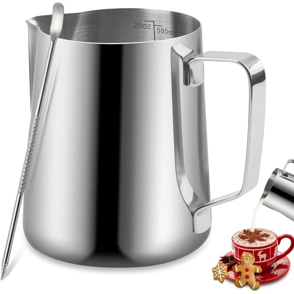 Milk Frother, Stainless Steel Espresso Milk Frother, Coffee Milk Frother Cup with Decorative Art Pen for Espresso Machine, Milk Frother, Latte Art 20oz 600ML