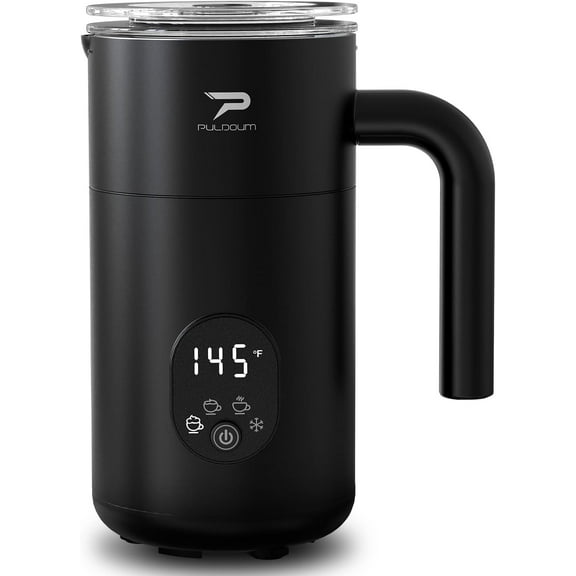 Milk Frother and Steamer 4 in 1 Automatic Coffee Steamer Frother, 11.8OZ / 350ML Warm and Cold Foam Frother for Coffee,Latte, Cappuccino, Macchiato, Hot Chocolate (Black)