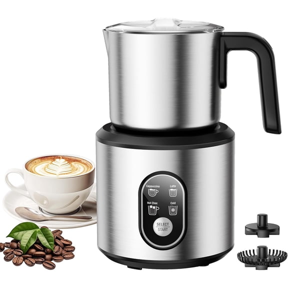 Milk Frother and Steamer, Electric Frother with Detachable Stainless Steel Jug, Hot & Cold Foam Maker for Latte, Cappuccino, Coffee, 4-in-1 Automatic Milk Warmer, 12oz Heat
