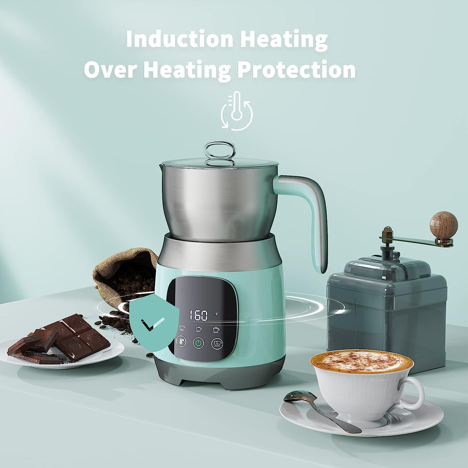 Milk Frother, Variable Temp and Froth Thickness Milk Frother and Steamer, 21OZ/600ML Smart Touch