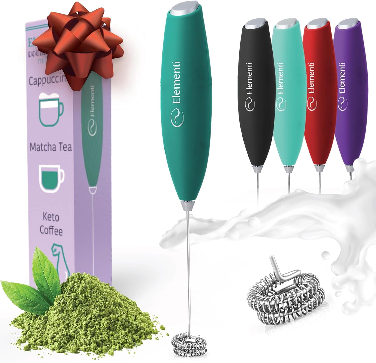 Milk Frother Wand - Easy to Use Handheld Electric Stirrer for Powder Drinks, Durable & Powerful Coffee Whisk & Protein Powder Mixer Wand, Hand Frother, Coffee Stirrers Electric (Emerald)