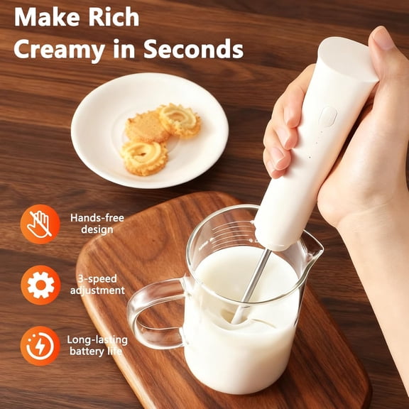 Milk Frother Wand Handheld for Coffee, 2000Mah Rechargeable Drink Mixer With Stand Whisk Cold Electric Foam Maker, 3 Speed Adjustable, Hand Free for Latte, Cappuccino, Matcha, Hot Chocolate, Egg