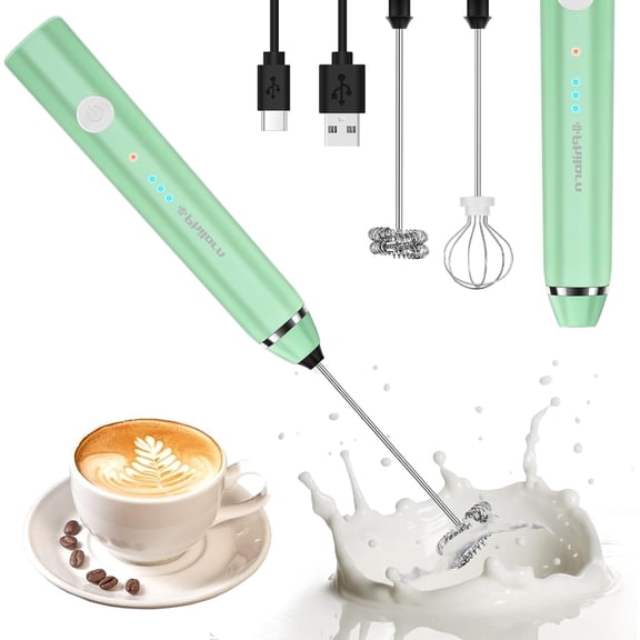 Milk Frother Wand Handheld Whisk Coffee Drink Mixer, Mini Foamer for Lattes, Cappuccino, Frappe, Matcha, Hot , , Keto Diet ( 2 Heads)