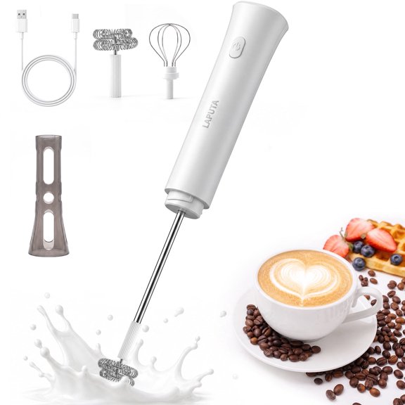 Milk Frother Rechargeable Handheld, Upgraded Milk Frother Wand with Hands-Free Stand, 2 Whisks 3 Speeds Electric Whisk, Stainless Steel Foam Maker for Coffee, Lattes, Cappuccino