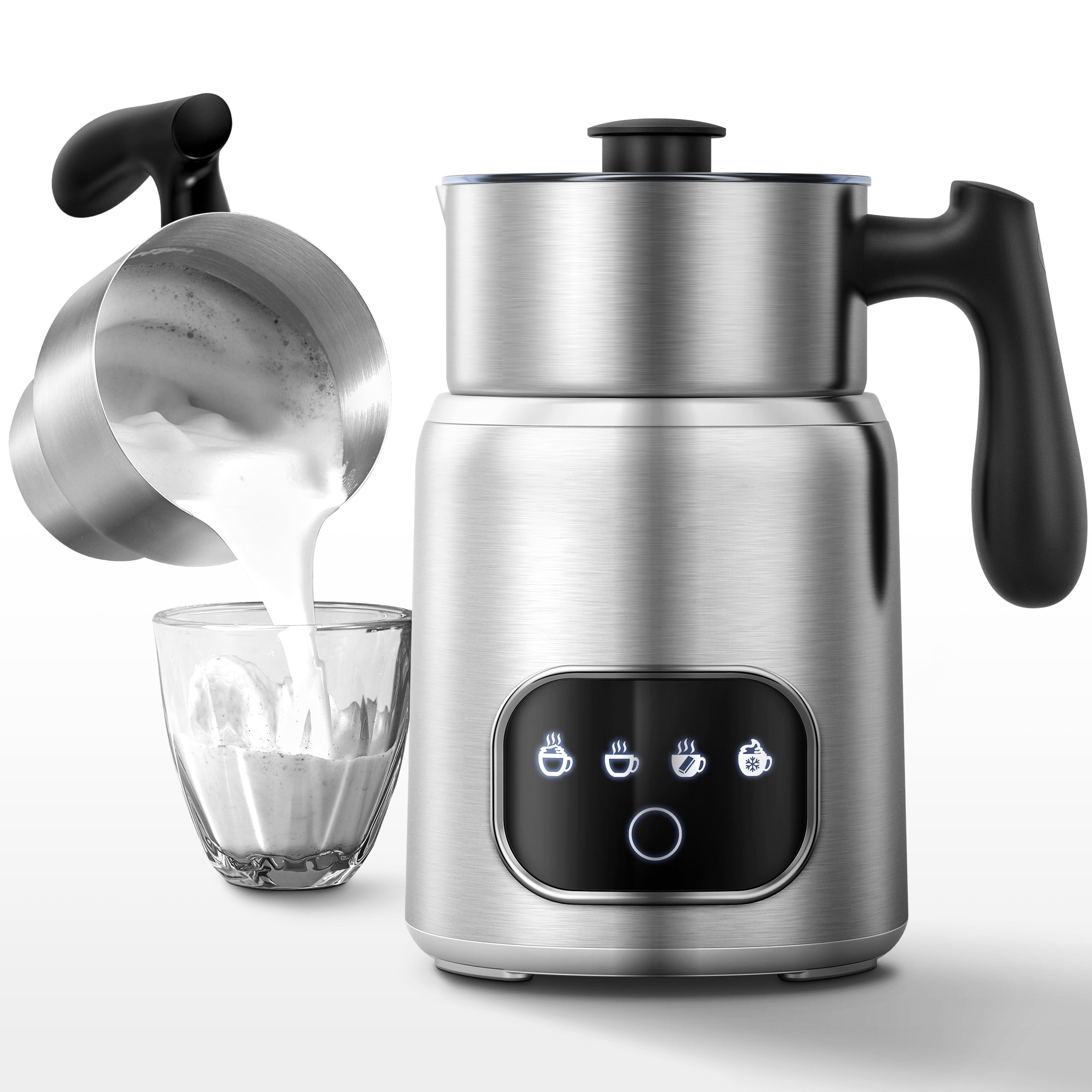 Sunmaki Electric Milk Frother and Steamer, 4 in 1 Cold Foam Maker and Milk Warmer with 240ml Detachable Cup for Coffee Latte, 8.11oz/240ml, Black