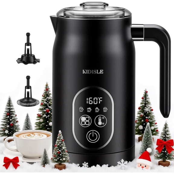 Milk Frother and Steamer 4 in 1, with Auto Temperature Control, Warm & Cold Foam Maker, Hot Chocolate for Coffee, Latte, Cappuccino, Black
