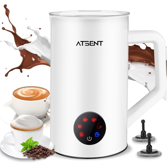Milk Frother and Steamer, 6-in-1 Hot and Cold Foam Maker, Electric Milk Steamer with Auto Shut-Off, Pure White