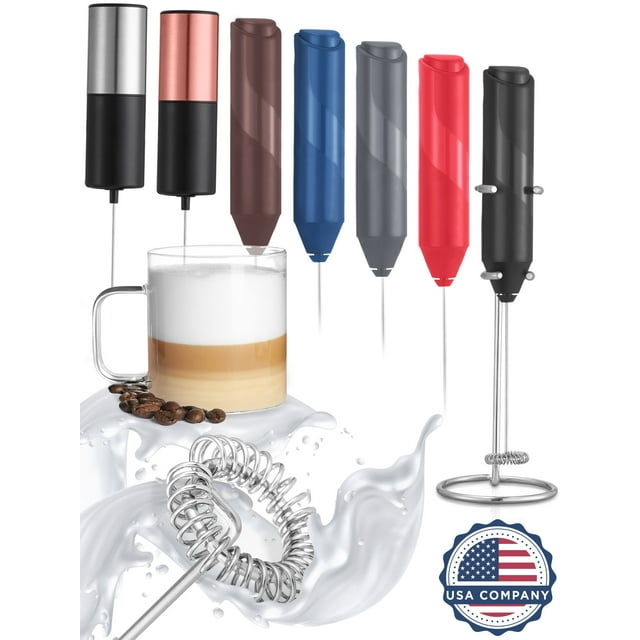 Milk Frother for Coffee, Handheld Drink Mixer Electric Whisk W/ Stand