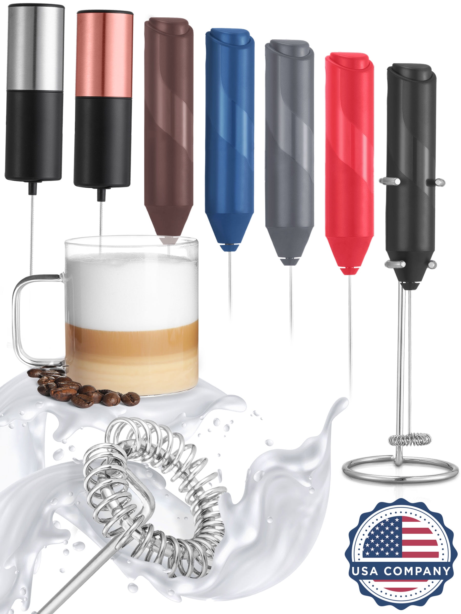 Milk Frother for Coffee, Handheld Drink Mixer Electric Whisk W/ Stand