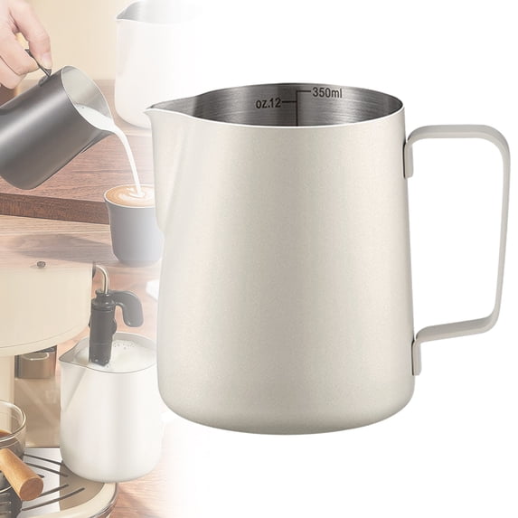 Milk Frothing Pitcher 12oz/350ml,Espresso Steaming Pitcher for Cappuccino, Latte Art,Coffee Machine Accessories Milk Jug Coffee Frother Cup, 3.66"×2.95"×2.87",1PC (White)