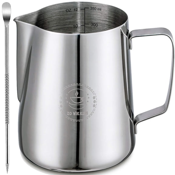 Milk Frothing Pitcher 12oz, Espresso Steaming Pitchers 350ml, Frother cup, Coffee Cappuccino Latte Art,304 Stainless Steel Jug with Decorating Art Pen