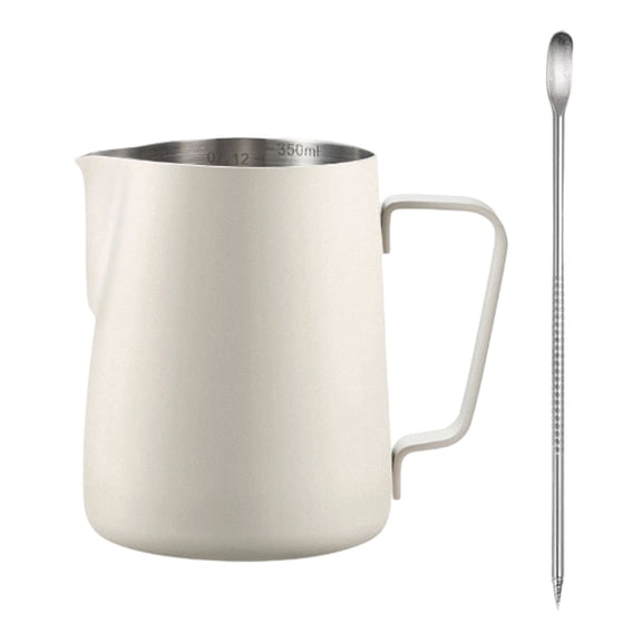 Milk Frothing Pitcher, 20 OZ (600ML) Durable Reusable Stainless Steel Creamer Frothing Pitcher Cup with Latte Art Needle, Perfect for Espresso Machines, Milk Coffee Frothers, 1Pc(Beige,3.5x3.5x4.3")