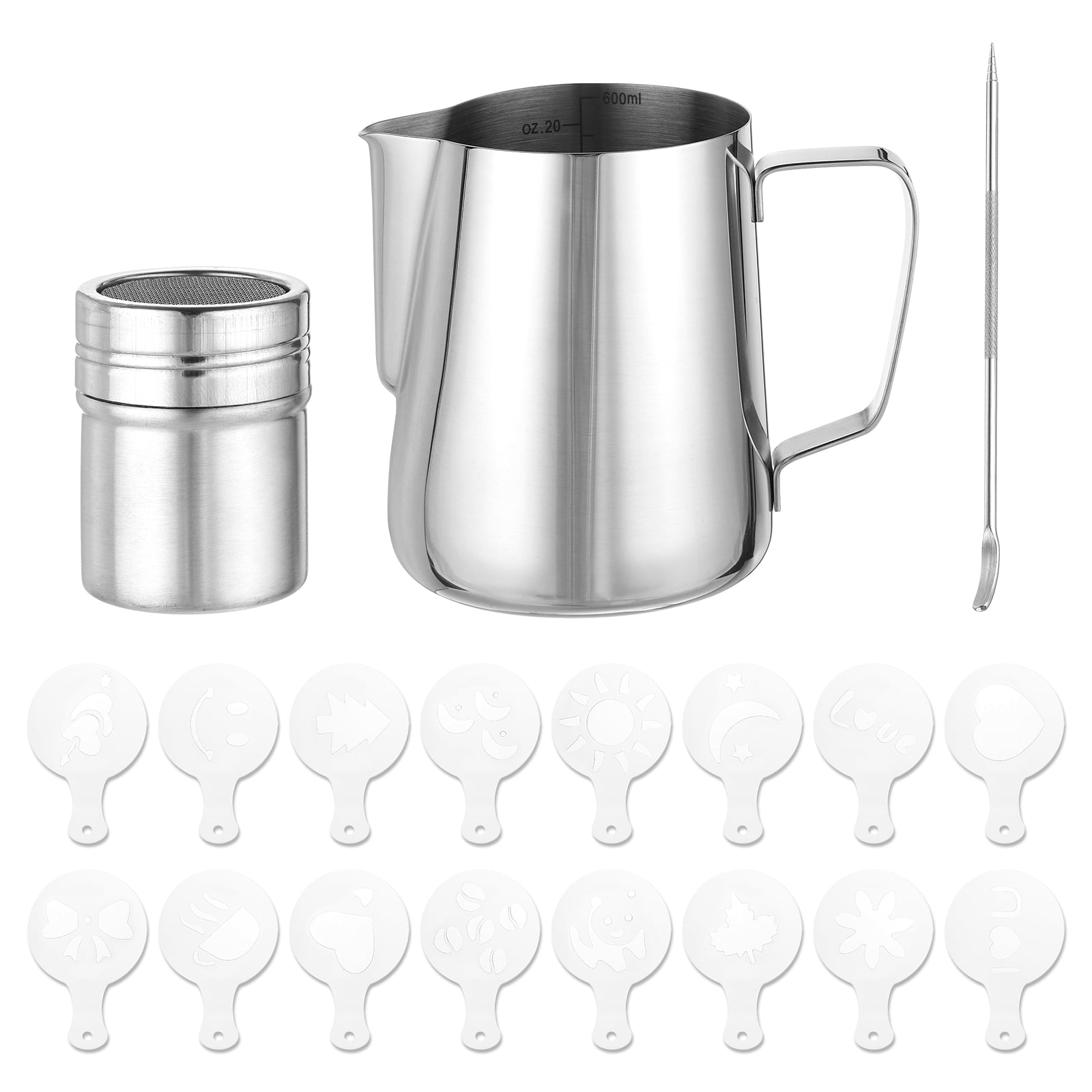 Milk Frothing Pitcher, 20oz/600ml Espresso Steaming Pitcher Stainless Steel with Decorating Art Pen